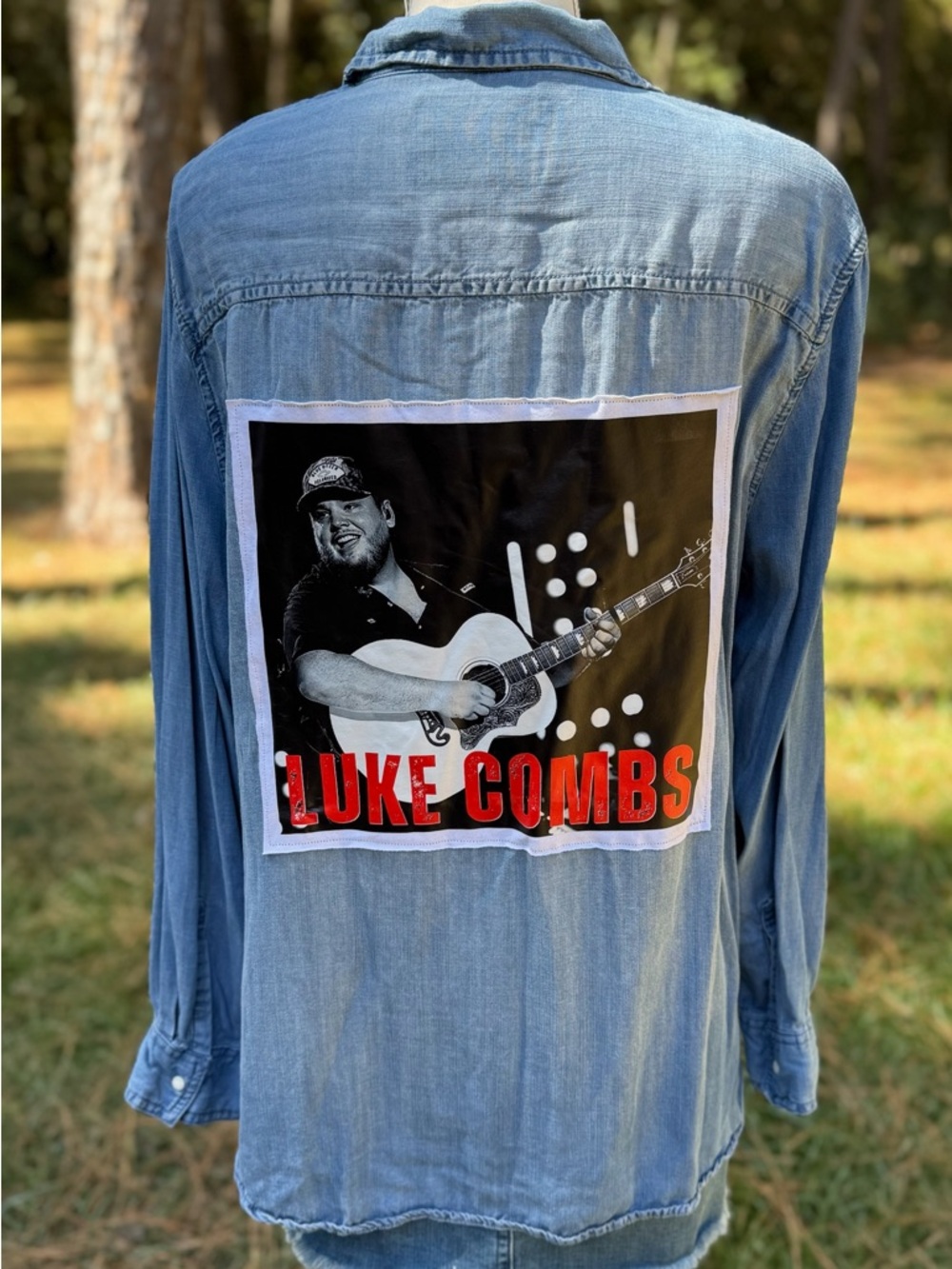 Upcycled Luke Combs Graphic Patch Denim Shirt